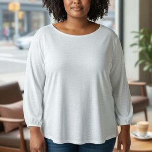 J Jill White Embroidered Sleeve T Shirt Tee Top Mixed Media Elastic Cuffs XL